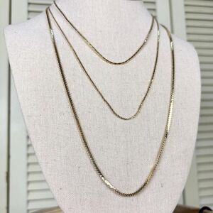 Classic 80s Couture Gold Triple Strand Necklace Graduated Layered Chains Vintage